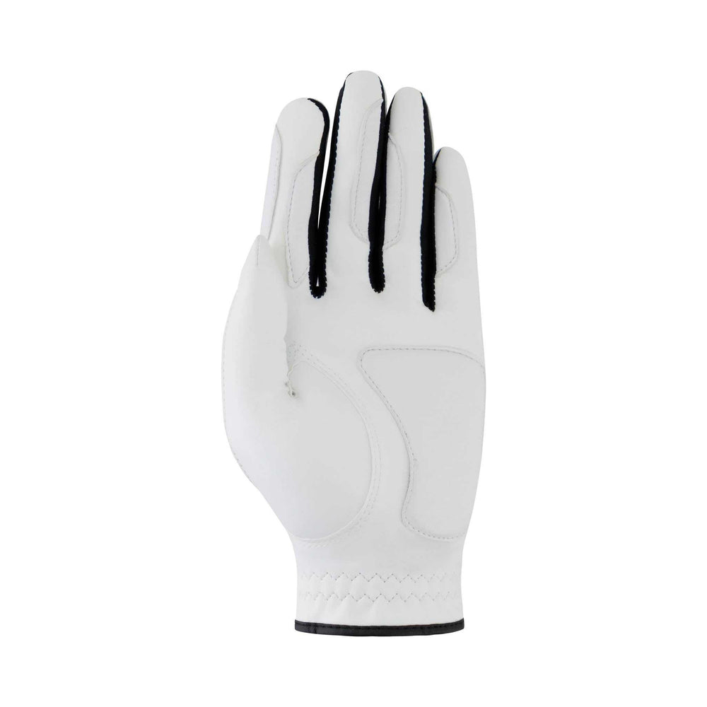 Adroit – Durable Golf Glove in white leather with black finger accents, stitched panels and a reinforced grip area