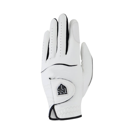 Adroit – Durable Golf Glove in white leather with black trim, perforated fingers and adjustable wrist closure