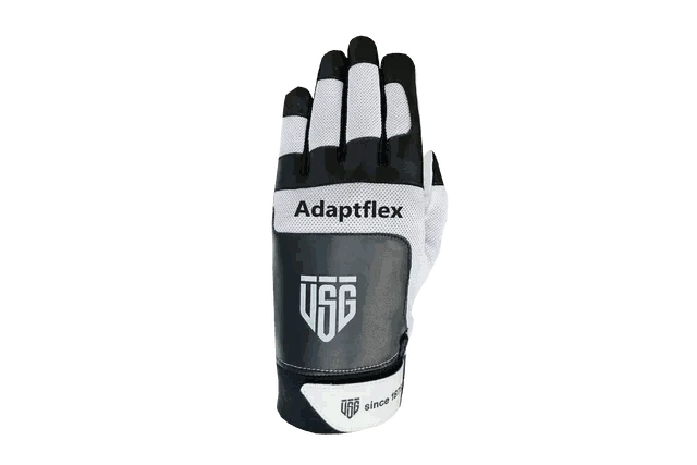 Pickleball glove in black, white and gray high-performance synthetic materials, with Adaptflex lettering and a flexible fit.