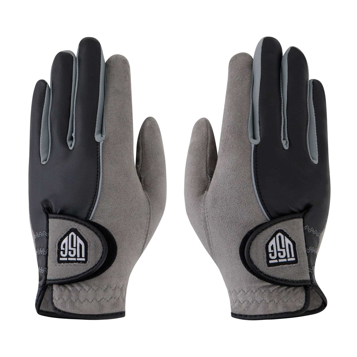 Hydro Grip – Rain Ready Golf Glove in black and gray microfiber suede, with contrasting panels and adjustable wrist closures