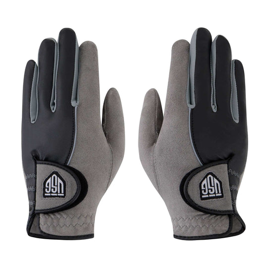 Hydro Grip – Rain Ready Golf Glove in black and gray microfiber suede, with contrasting panels and adjustable wrist closures