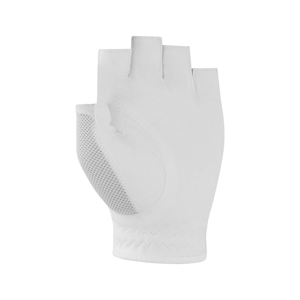 Shorty – Half Finger Golf Glove in white, with a smooth palm, textured grip panel and open fingertips