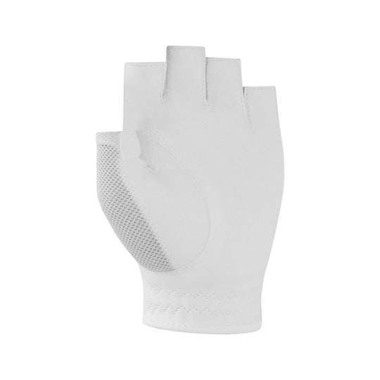 Shorty – Half Finger Golf Glove in white, with a smooth palm, textured grip panel and open fingertips